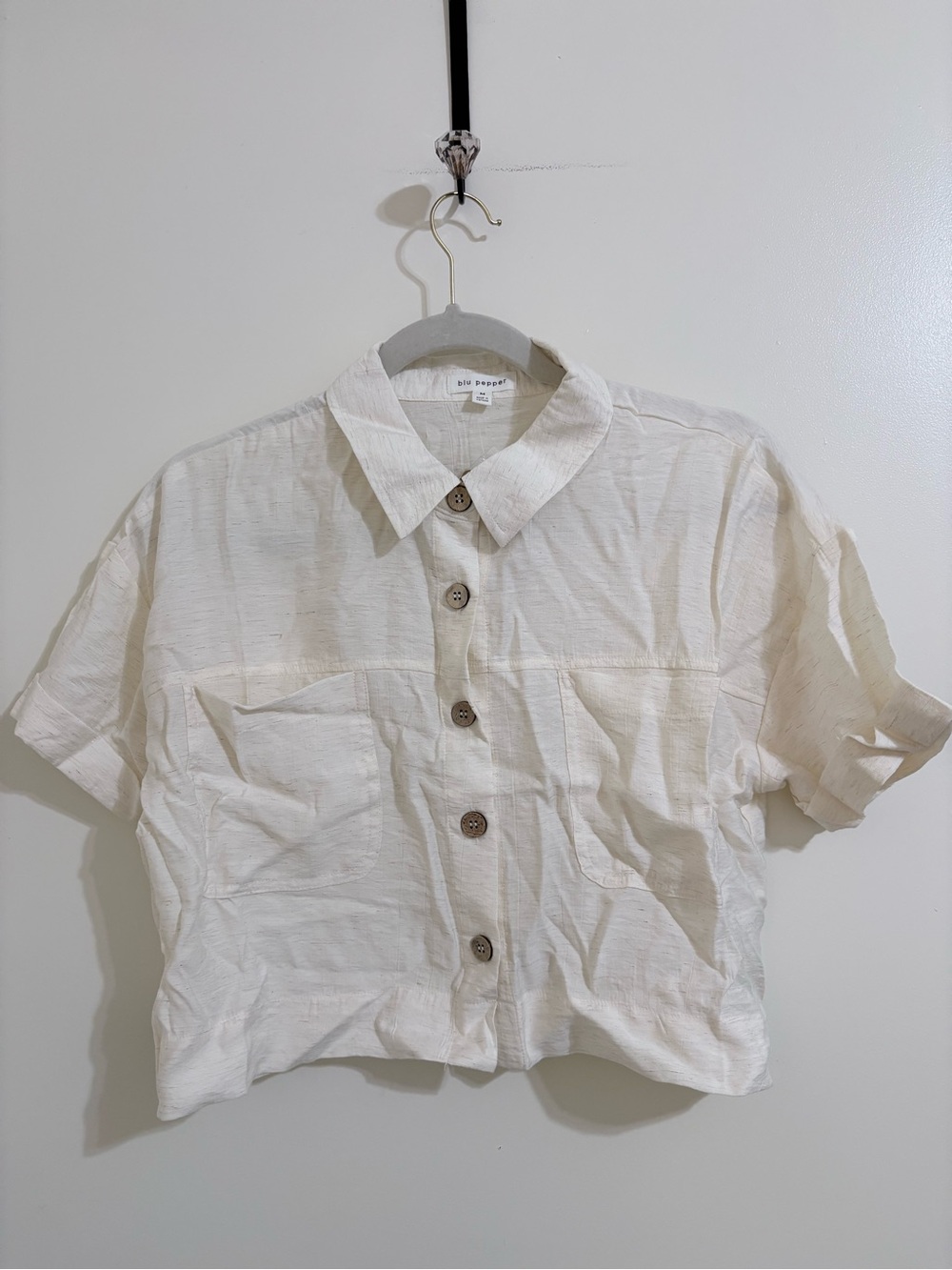 Blu Pepper Cream Short-Sleeve Button Front Shirt